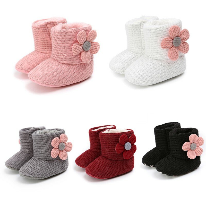 赤ちゃんと女の子のためのニットブーツ,毛皮のような靴,柔らかい靴底,0〜18m