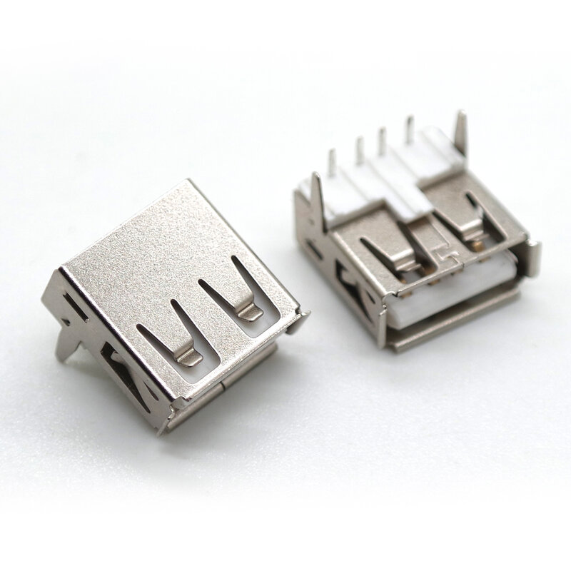 Conector USB hembra a hembra, conector de 90 °, 10 piezas, clavija recta dip, altavoz de prensado, enchufe de metal, carga de datos, enchufe USB