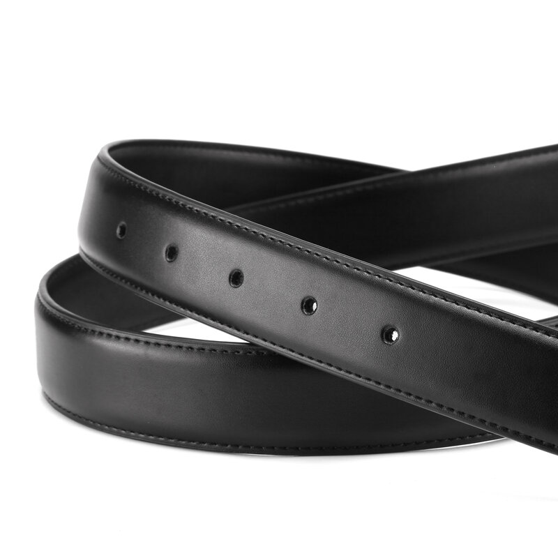 Cinturones sin hebilla para hombre, 2,8, 3,0, 3,5 cm de ancho, hebilla automática de marca, cuero genuino negro, cuerpo sin correa