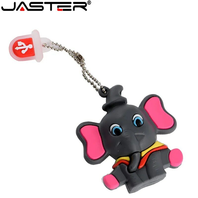 JASTER USB 2.0 Flash Drive 64GB Pen Drive 32GB Pink Gajah Kartun Pendrive 16G 8GB USB Stick 4G Hadiah Gantungan Kunci Memory Stick