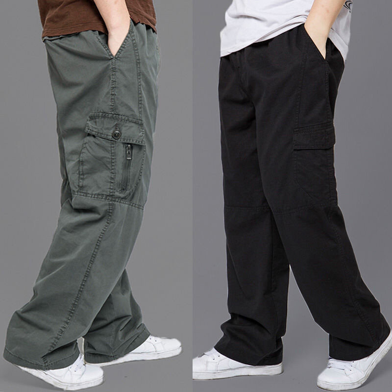 Calça de algodão liso solto para homens, roupas plus size, corredores japoneses, calça esportiva casual, roupa de trabalho, nova