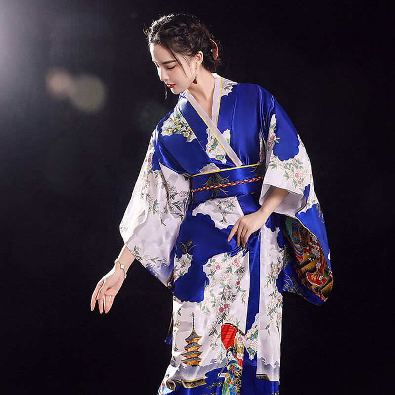 Kimono Yukata Tradisional Jepang dengan Obi Vintage Gaun Malam Wanita Geisha Kimono Antik Wanita Pertunjukan Panggung Kostum Cosplay