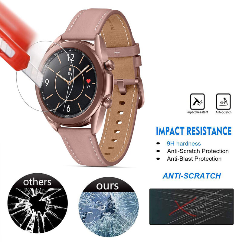 Filme de relógio premium para samsung galaxy watch 3 45mm vidro temperado para galaxy watch 3 41mm anti-risco protetor de tela capa