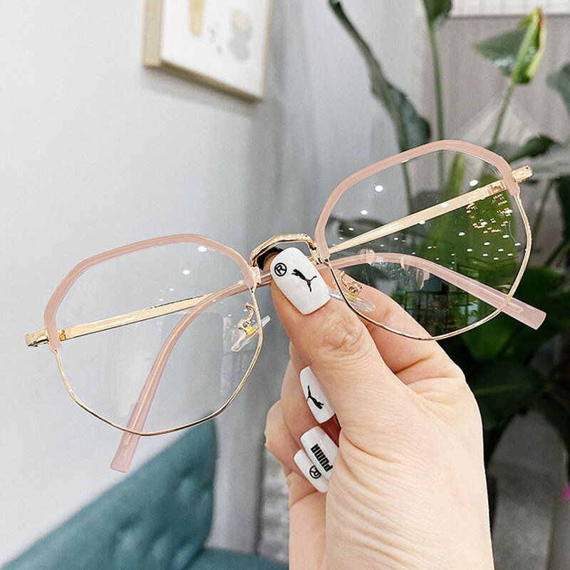 Moda óculos redondos de grandes dimensões das mulheres dos homens do vintage clássico metal plano espelho lentes ópticas unisex visão cuidados eyewear novo 2021