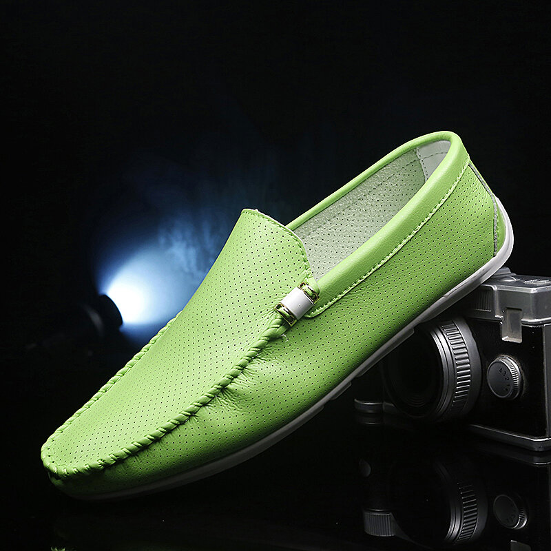 Männer Casual Schuhe Luxus Marke 2022 Sommer Leder Italienischen Slipper Männer Mokassins Aushöhlen Slip auf Wohnungen Boot Fahren schuhe