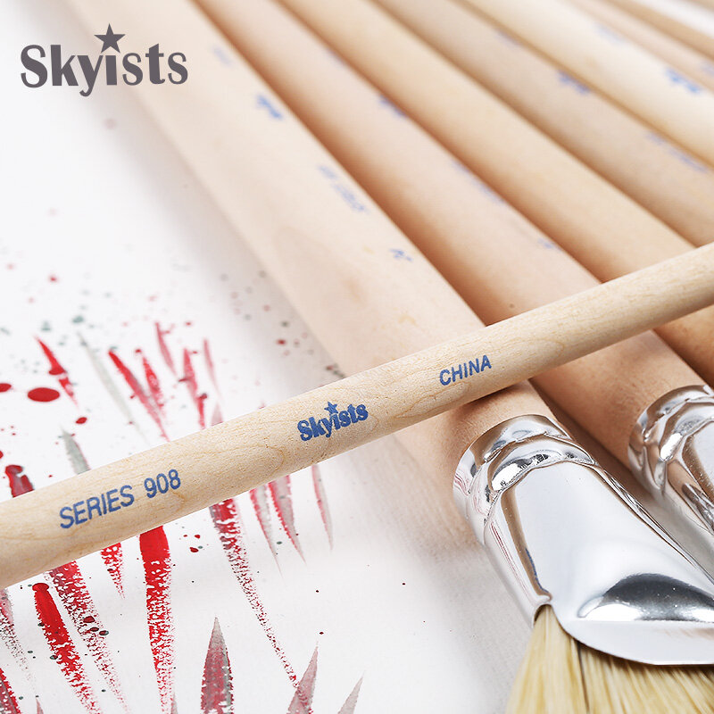 Skyists 1 pçs fã-em forma de escova de cerdas punho de madeira forte flexível suave para acrílico pintura a óleo escova artista arte suprimentos