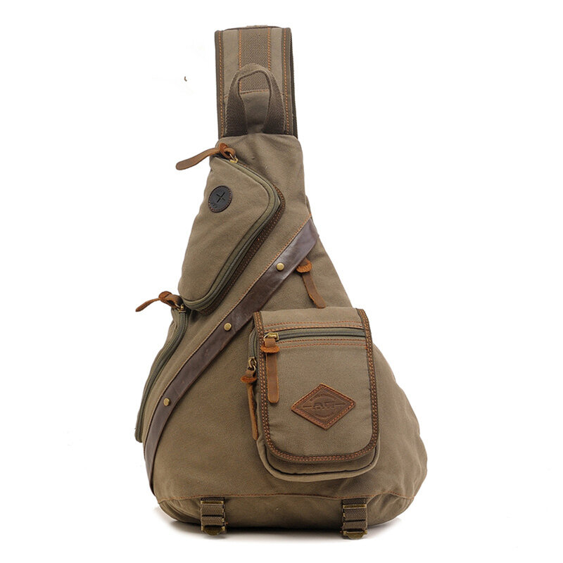 Canvas Sling Chest Bag For Men Multi-Function Cross-Body Shoulder Messenger Pack Sports Travel Day Backpack Trip
