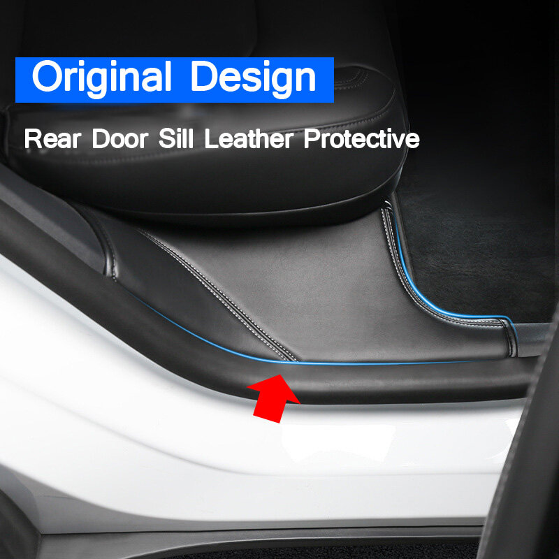 Almohadilla antipatadas de cuero para el alféizar de la puerta trasera del coche, cubierta protectora para Tesla Model Y 2020, 2021, 2022, 2023