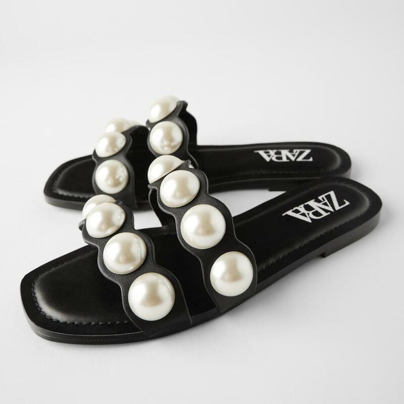 Zapatos de perlas, zapatos ZA para mujer, zapatillas de verano, decoración de perlas, zapatillas planas para mujer, sandalias elegantes, deslizantes para mujer