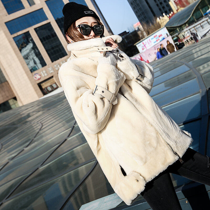 Mantel Bulu Domba Asli Mantel Musim Dingin Wanita Korea Jaket Wol Alami untuk Pakaian Wanita Manteau Femme YY843