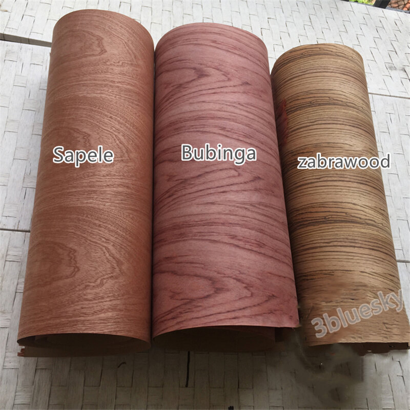 Natural Wood Veneer 3FC Bubinga Zebrawood Sapele for Furniture about 60x250cm 0.25mm Thick