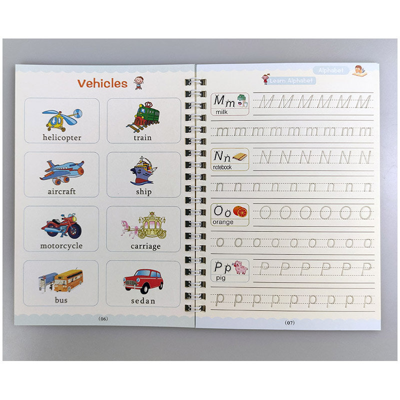 Copybooks Prática Mágica para Crianças, Copybooks Caligrafia 3D, Letras Numéricas em Inglês, Reutilizáveis, 4 Livros, Conjuntos