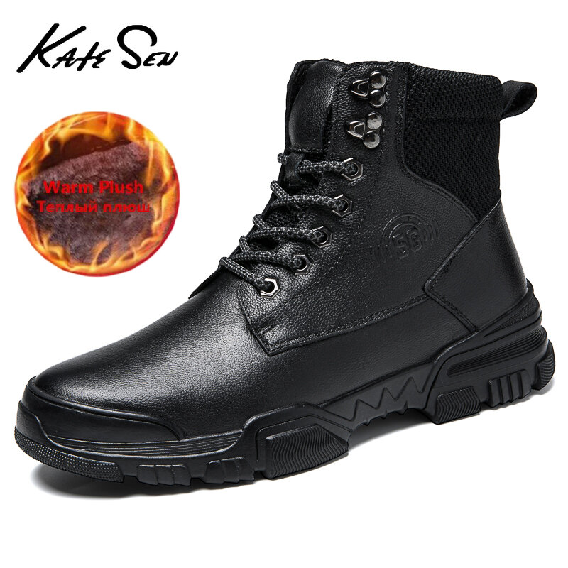 Men's Winter Plush Warm Genuine Leather Boots Fashion Formal Dress Shoes Classic Luxury Brand Buty Meskie Ankle Boots Big Size