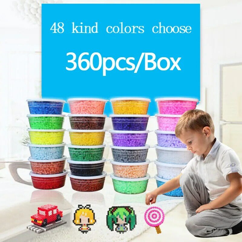 5mm/360 pçs caixa hama contas diy brinquedo 48 tipos cores foodgrade perler contas de ferro pupukou fusível grânulos crianças educação puzzle brinquedo