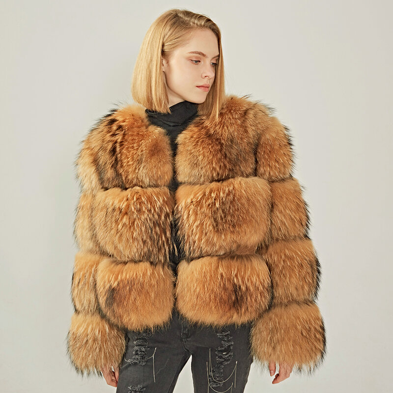 Abrigo de piel de mapache Real para mujer, chaquetas mullidas, venta al por mayor, novedad, Invierno