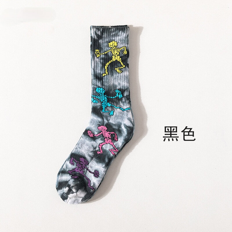 Calze Tie-dye alla moda calze da Skateboard con teschio calze a tubo alto in spugna calze di cotone tinta unita accessori Harajuku