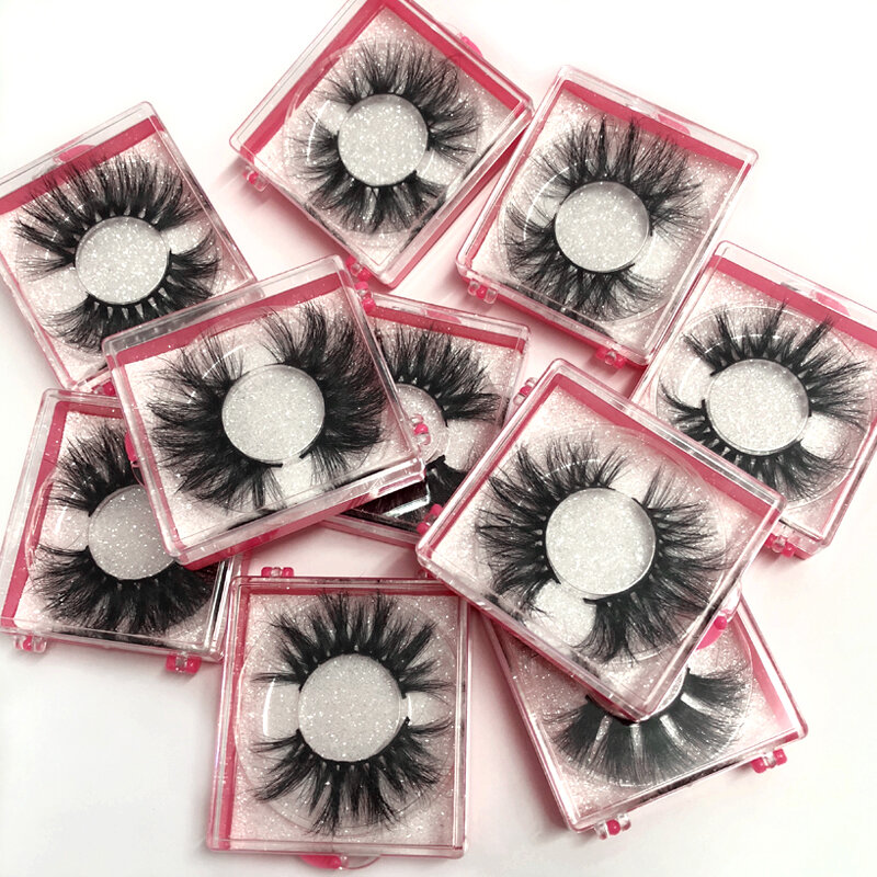 Wholeasleสแควร์กล่อง 25mm False Eye Lashes 100% handmadeหนาขนตาปลอมเซ็กซี่NATURAL Mink Eyelashes