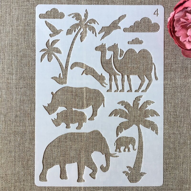 A4 29ซม.สัตว์ป่าไดโนเสาร์ครอบครัวคนรัก DIY Layering Stencils ภาพวาดสมุดภาพสี Embossing อัลบั้มตกแต่งแม่แบบ