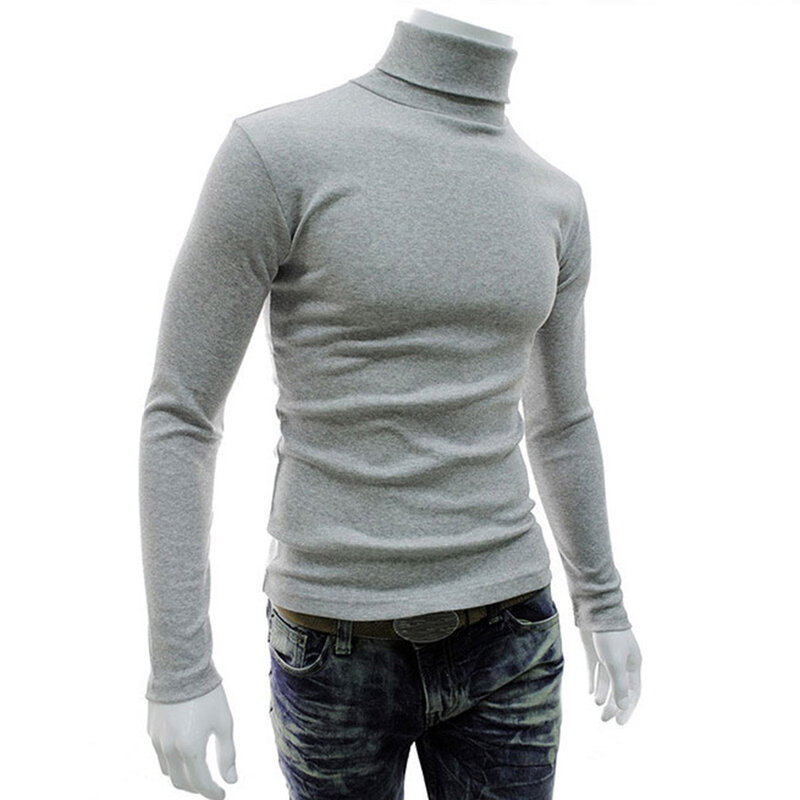 Jersey ajustado de cuello alto para hombre, jersey de manga larga, cálido, elástico, cómodo, prendas de punto, Otoño e Invierno