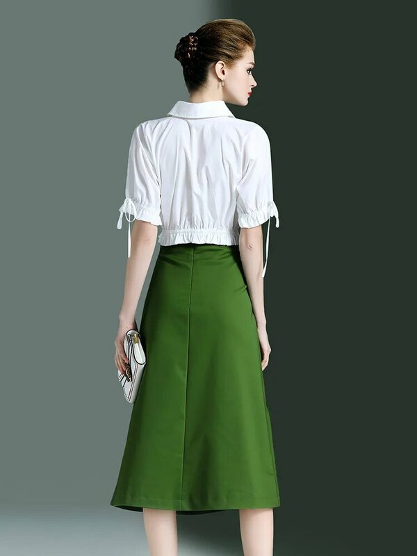 Boollili conjunto feminino formal de escritório, camisa branca, elegante e casual, duas peças, blusa + saia, primavera outono 2020