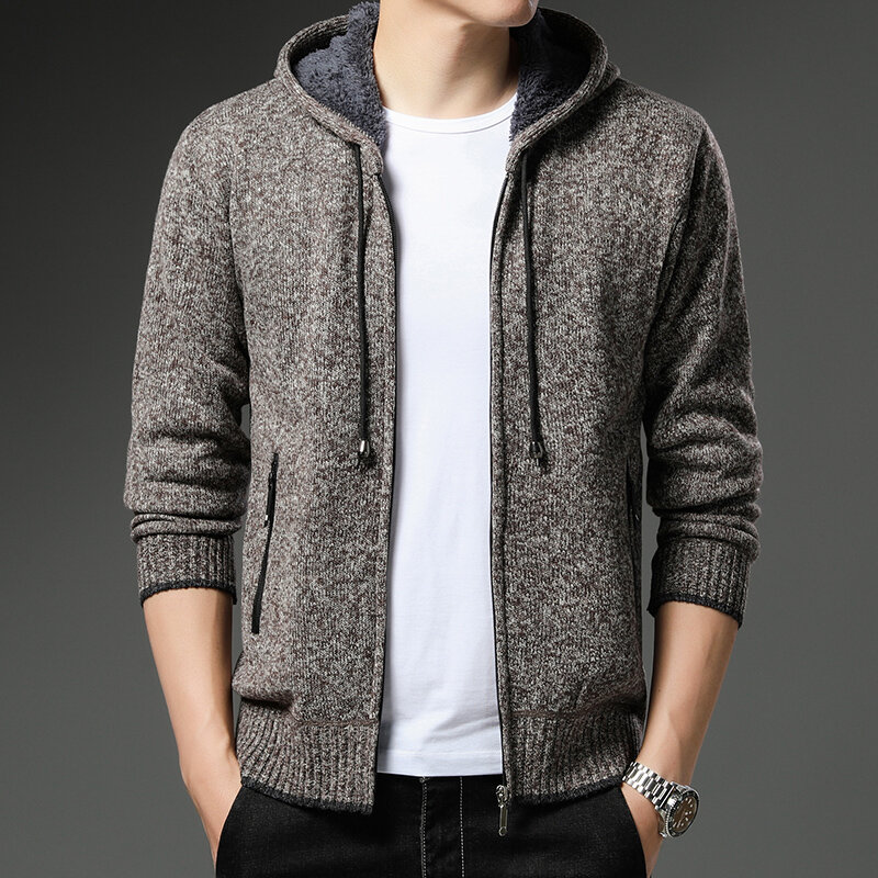 Men's Zipper Knit Cardigan  Fleece Sweater Autumn/winter Brand High Quality Inclined Pocket Casual Sport Coat  Male Jacket