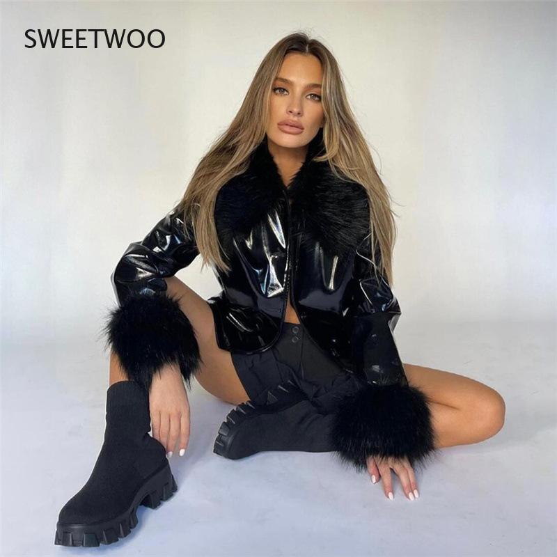 2021 Autumn and Winter New Women's Fashion Long-Sleeved Fur Collar Single-Breasted Slim Warm Leather Jacket Female 3 Colors