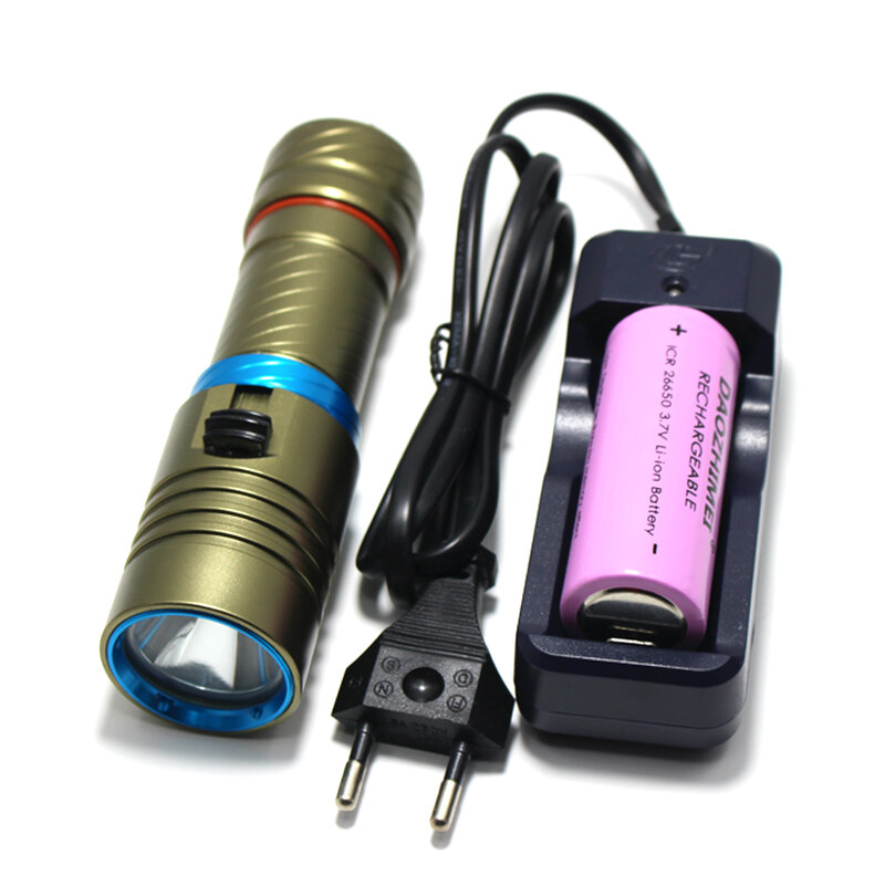 L2ไฟฉาย LED สำหรับดำน้ำไฟกันน้ำชุดชั้นในบางเบาตั้งแคมป์ไฟฉายสำหรับแบตเตอรี่18650 26650 (ไม่รวม)