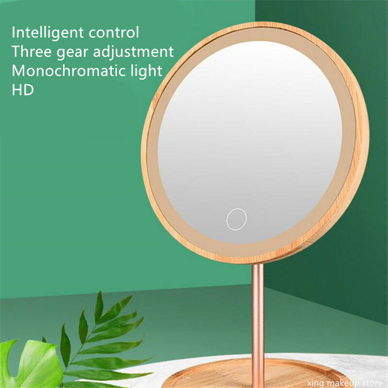 Espejo de maquillaje LED de madera con carga USB, espejo de escritorio con pantalla táctil, cosmético, envío directo, 30 #