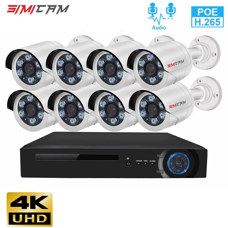 Kit de caméra de vidéosurveillance, 4K, 8mp, POE, IP, HD, NVR, avec système Audio Cctv, dôme intérieur et extérieur, détection humaine
