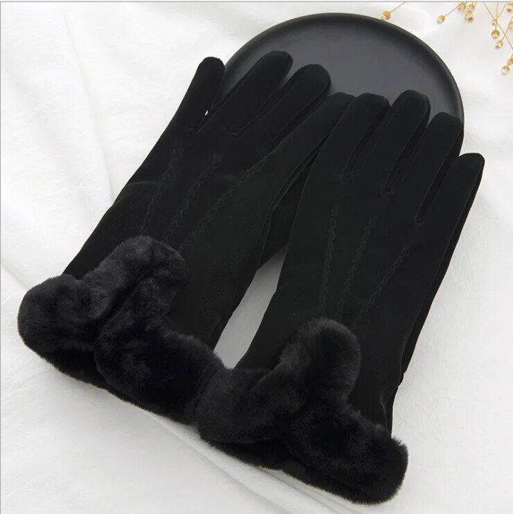 Women's gloves touch screen in autumn and winter with warm suede breathing leather
