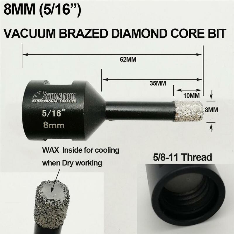 SHDIATOOL 5/16 "Vacuum soldadas diamante Seco brocas de perfuração com 5/8-conexão Dia 11 8mm para a telha da porcelana granito Alvenaria de tijolo