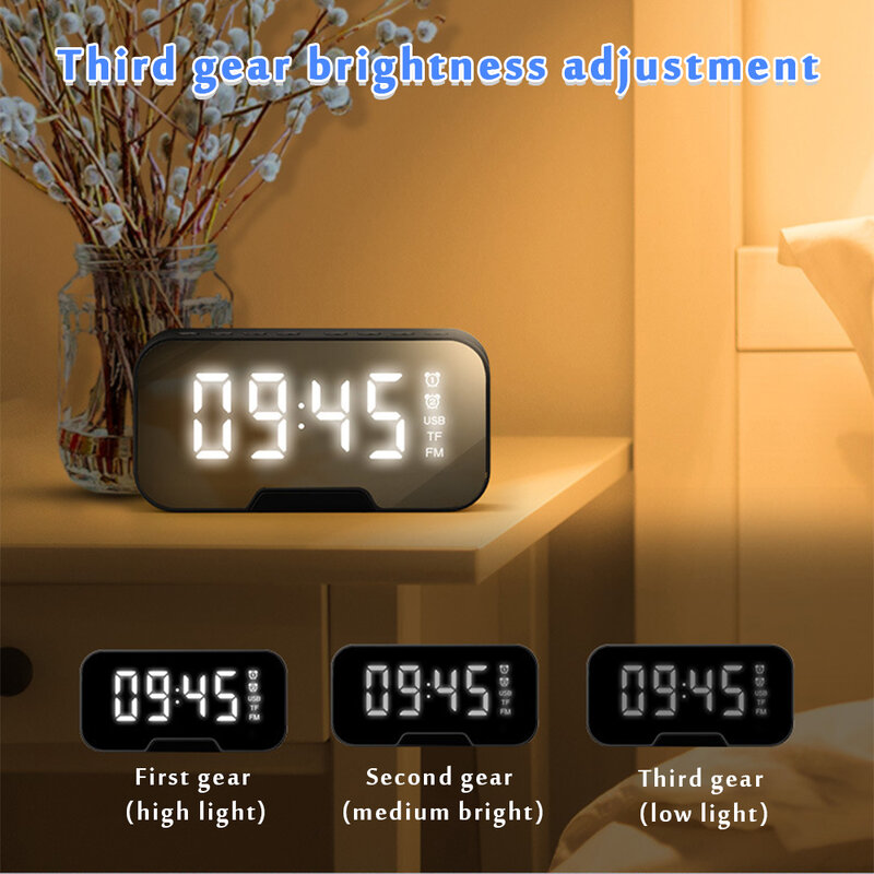 Reloj despertador multifunción con espejo LED, reproductor de música inalámbrico multifunción con Bluetooth, despertador Digital electrónico