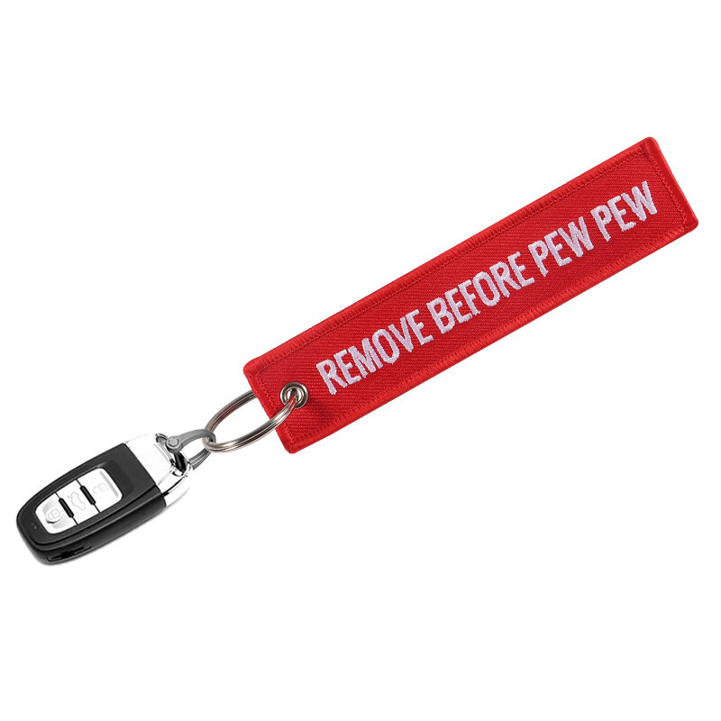 5PCS Remove Before Pew Pew Key Chian Embroidery Key Tag Label Key Fobs OEM Keychain Jewelry Motorcycle Car Keyring Luggage Tag