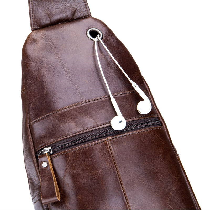 BULL CAPTAIN – sac à bandoulière en cuir véritable pour homme, sac de poitrine multifonctionnel pour voyage, sport, randonnée, avec Port pour écouteurs