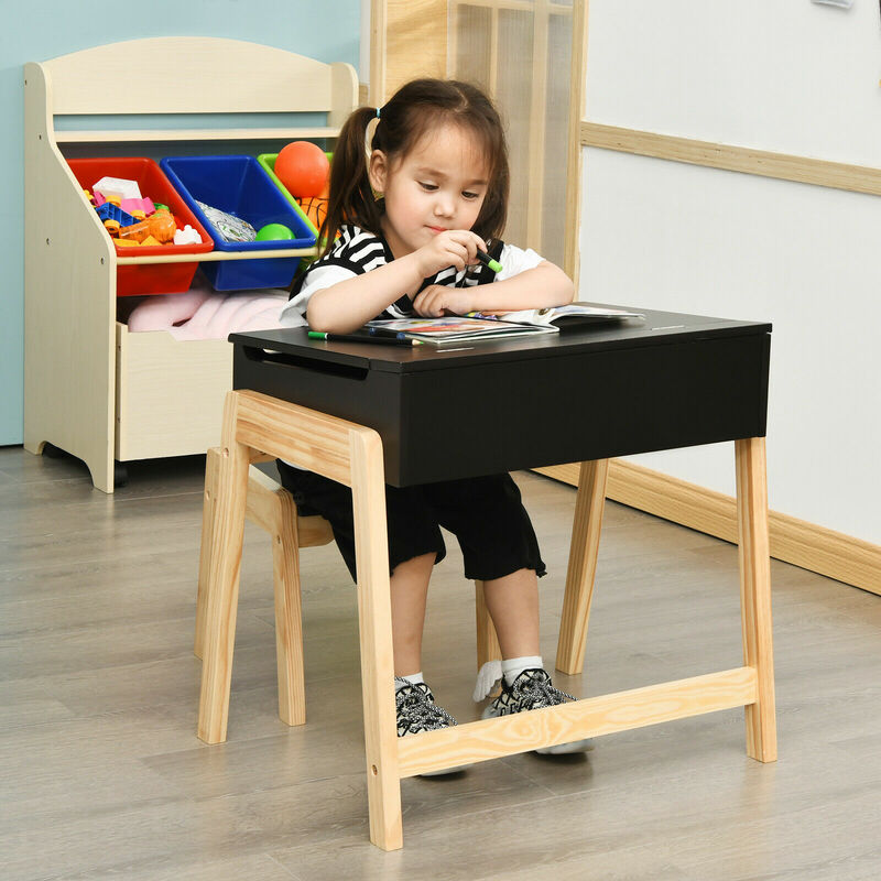 Babyjoy Meja & Kursi Anak Meja Belajar Seni Aktivitas Kayu dengan Ruang Penyimpanan HW67057