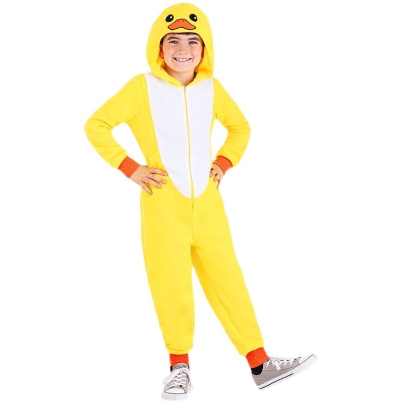 Fantasia adulto para halloween, roupa de desempenho de pato amarelo para meninos e meninas, macacão de alta qualidade com envio rápido