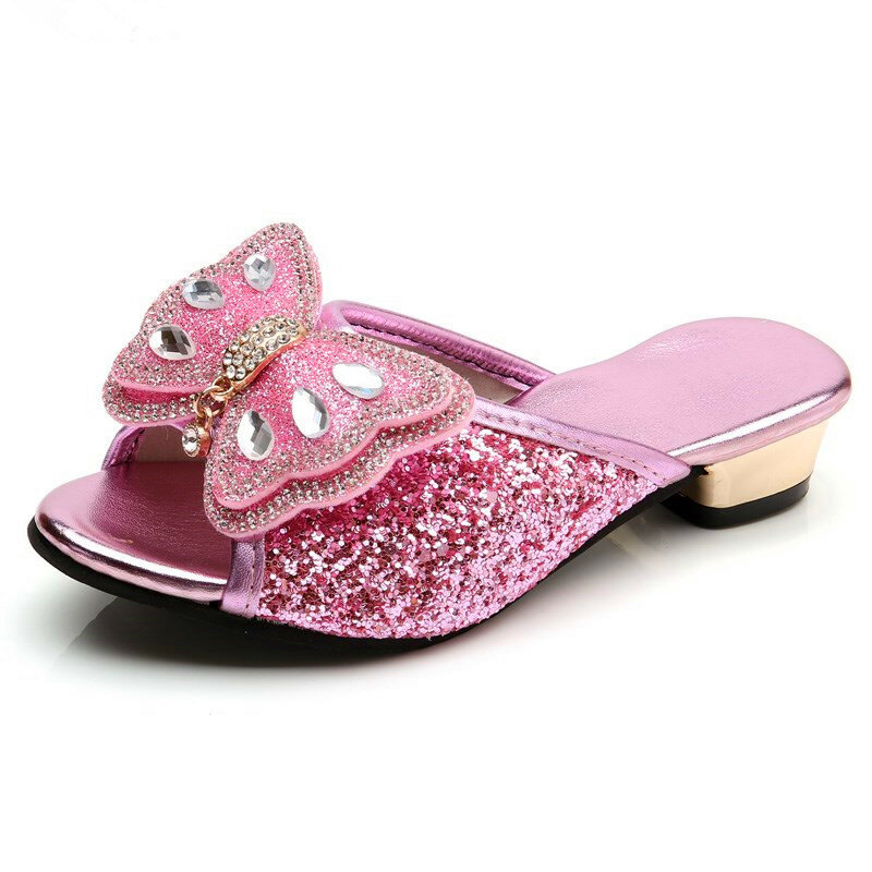 Meninas sandálias e chinelos princesa chinelos verão sapatos infantis lantejoulas arco um flip-flops lazer pai-criança arrastar sapatos