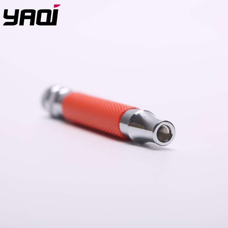 Яркая оранжевая и хромированная латунная безопасная бритвенная ручка Yaqi для мужчин