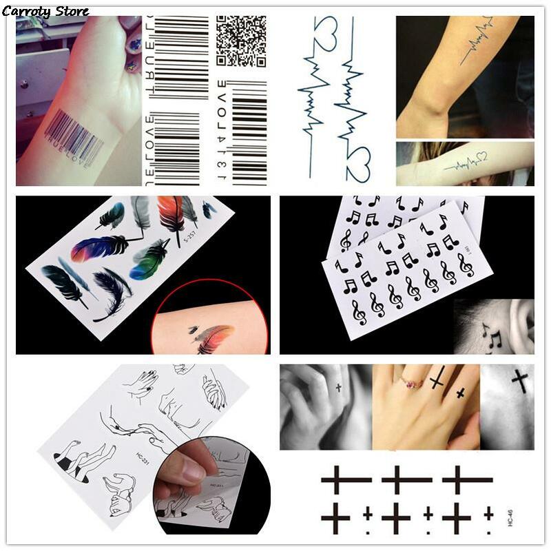 Водостойкая тату-наклейка, 1 шт., тату для боди-арта, переводное перо, музыкальная нота, перекрестный штрих-код, временная тату-наклейка
