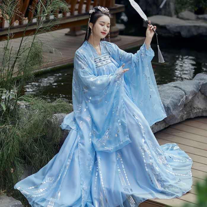 Tenues de spectacle traditionnelles chinoises antiques, Costume fantaisie de Cosplay pour Couples, grande taille, robe blanche et bleue chinoise pour femmes