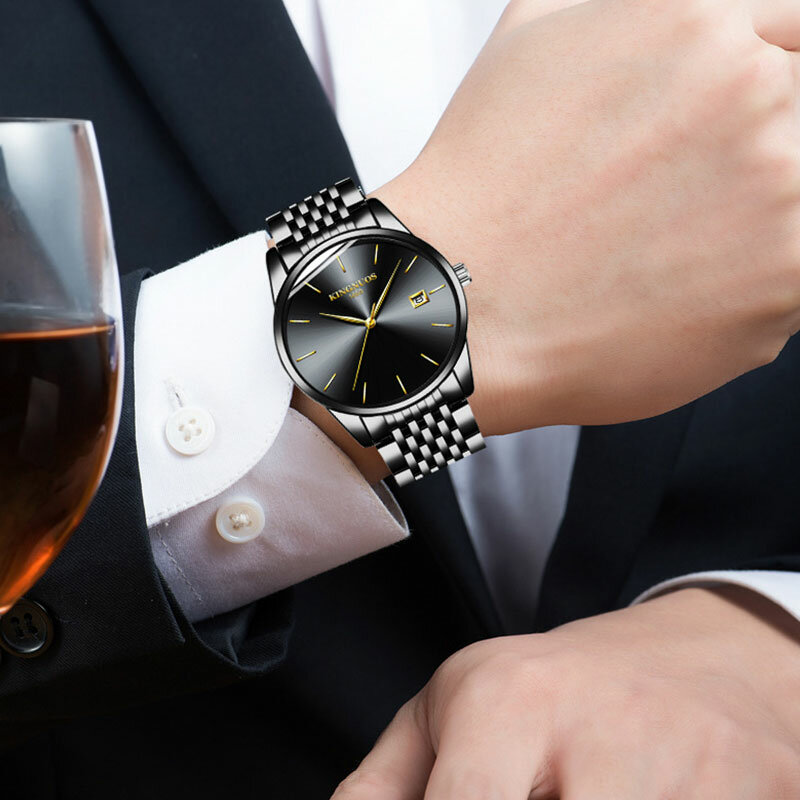 Reloj de negocios ultradelgado para hombre, pulsera de cuarzo, de lujo, de acero inoxidable, tendencia superventas