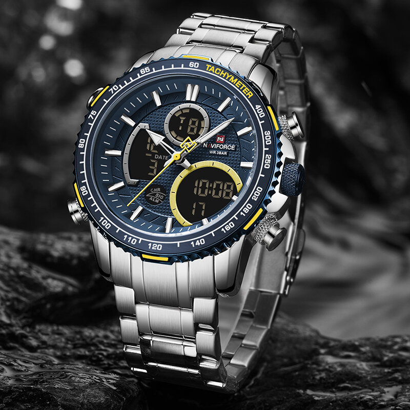 Naviforce men assista topo marca de luxo grande dial relógios do esporte dos homens cronógrafo quartzo relógio de pulso data masculino relogio masculino