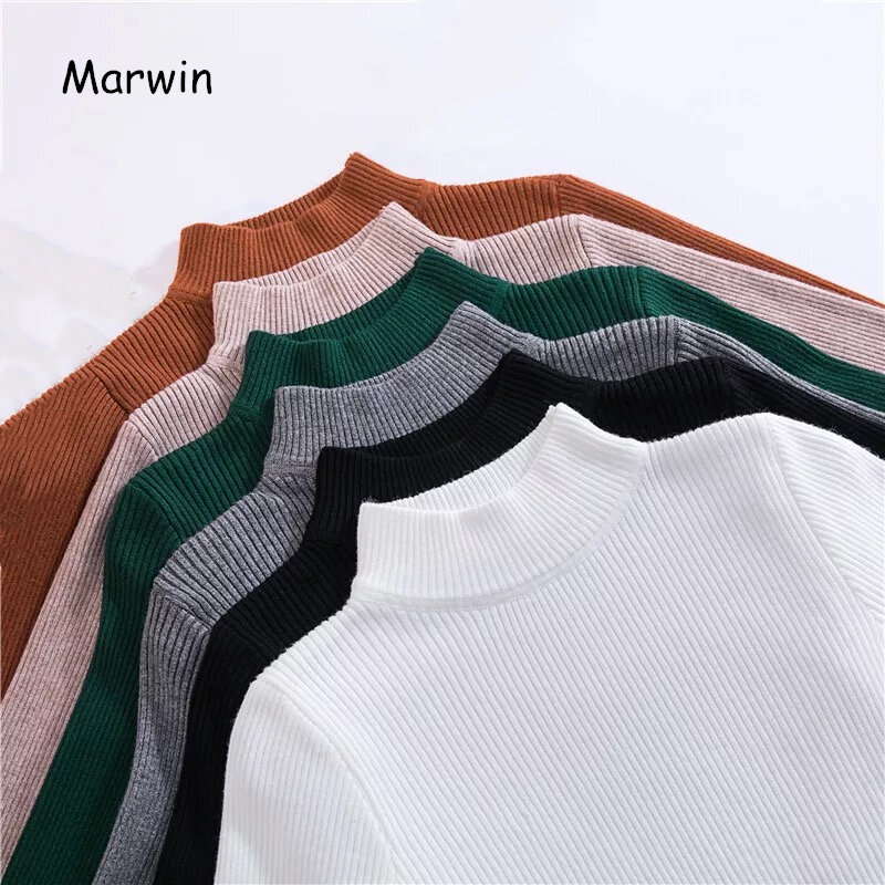 Marwin-suéteres femininos de gola alta, pulôveres coreanos, top fino, grande, outono, inverno, nova vinda