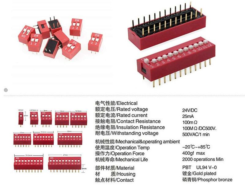 40 sztuk/partia zestaw przełącznika Dip w pudełku 1 2 3 4 6 8 10 12 Way 2.54mm przełącznik czerwony przełączniki Snap mieszane zestaw każdy 5 sztuk zestaw kombinacji