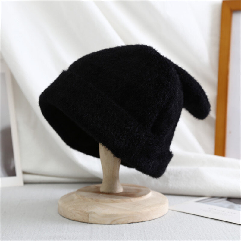 Drapowanie uszy królika kapelusz z futra króliczego kobiety jesienno-zimowa ciepła czapka z dzianiny koreańska wersja japońskiego kapelusza dla kobiet