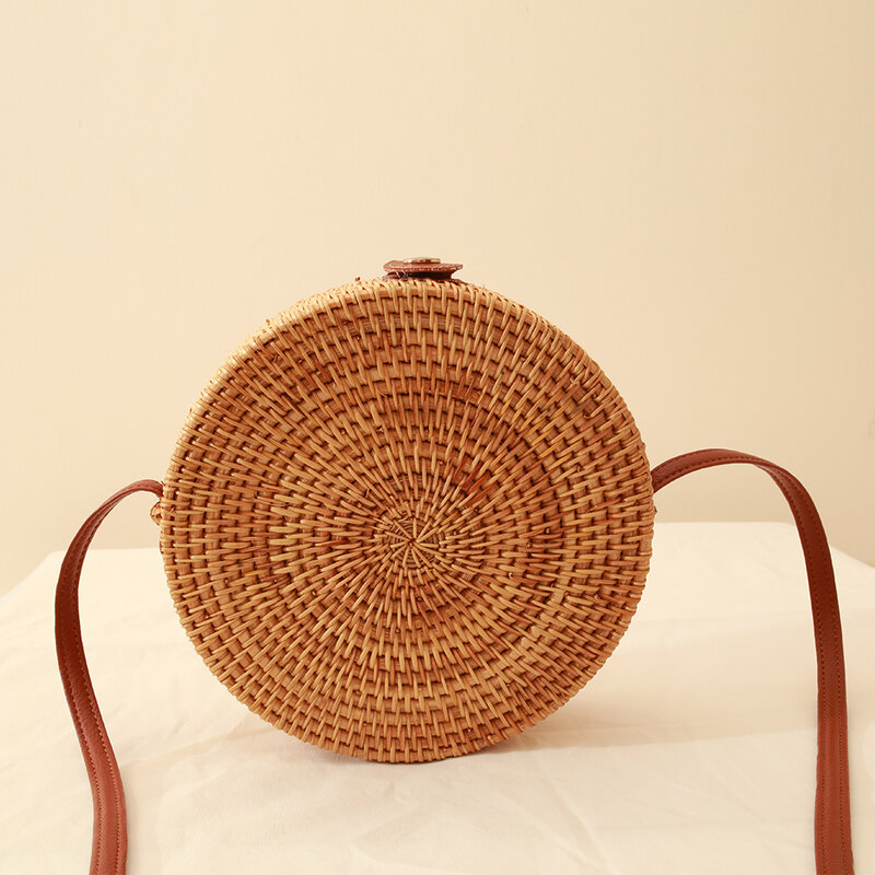 Летняя сумка из ротанга, модные женские круглые соломенные сумки, женская плетеная пляжная сумка через плечо ручной работы, Женская круглая дорожная сумка в богемном стиле