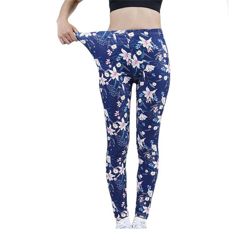 VISNXGI kwiaty legginsy z nadrukami Push Up poliestrowe spodnie Fitness Workout odzież sportowa Stretch New Arrival spodnie z wysokim stanem