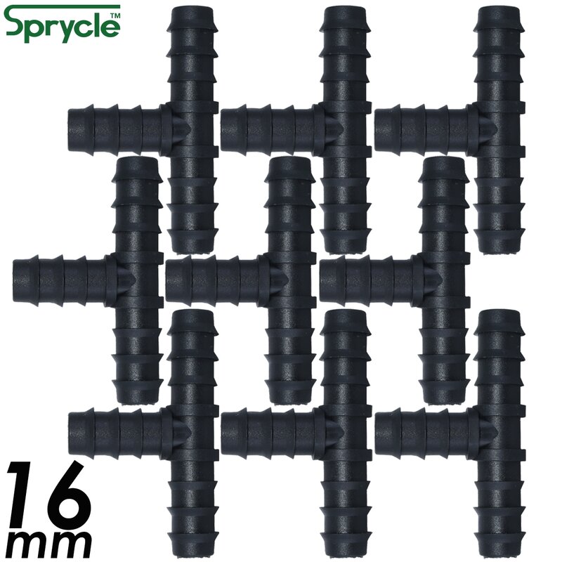 SPRYCLE 마이크로 드립 관개용 가시 티 커넥터, 1/2 인치 PE 파이프 튜브 호스, 마이크로 피팅 정원, 3 방향 급수, 16mm, 10 개