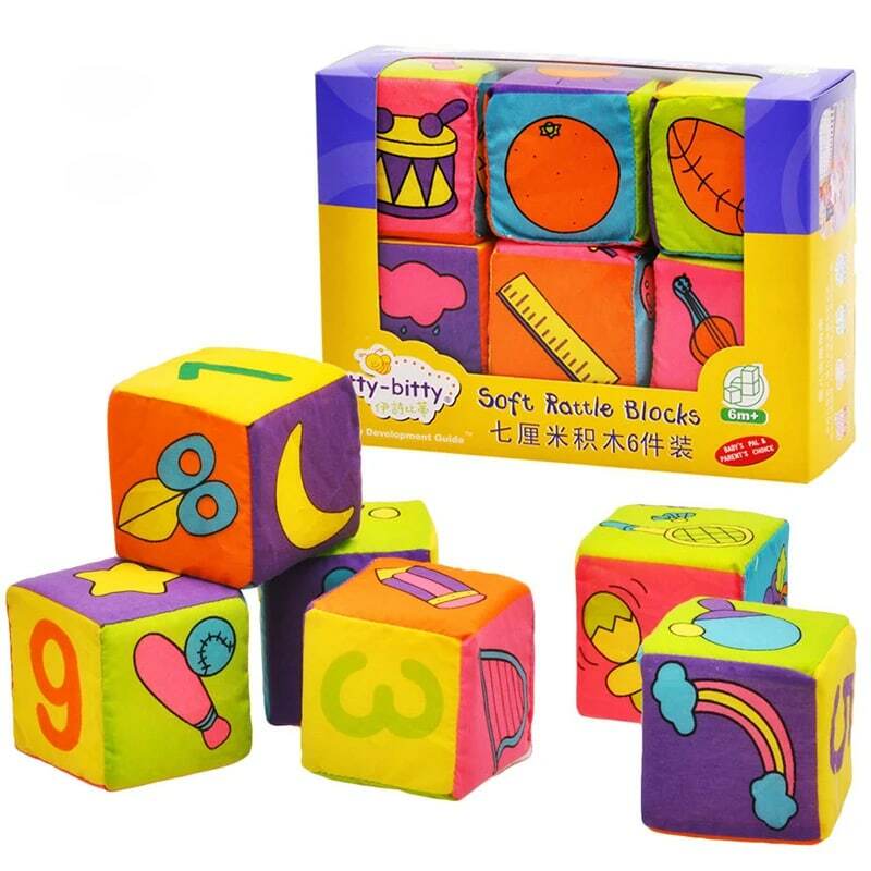 Mainan kubus edukasi dini bayi mainan kain kerincingan bangunan lembut Set blok Puzzle mainan kubus ajaib untuk anak-anak 0-12 bulan