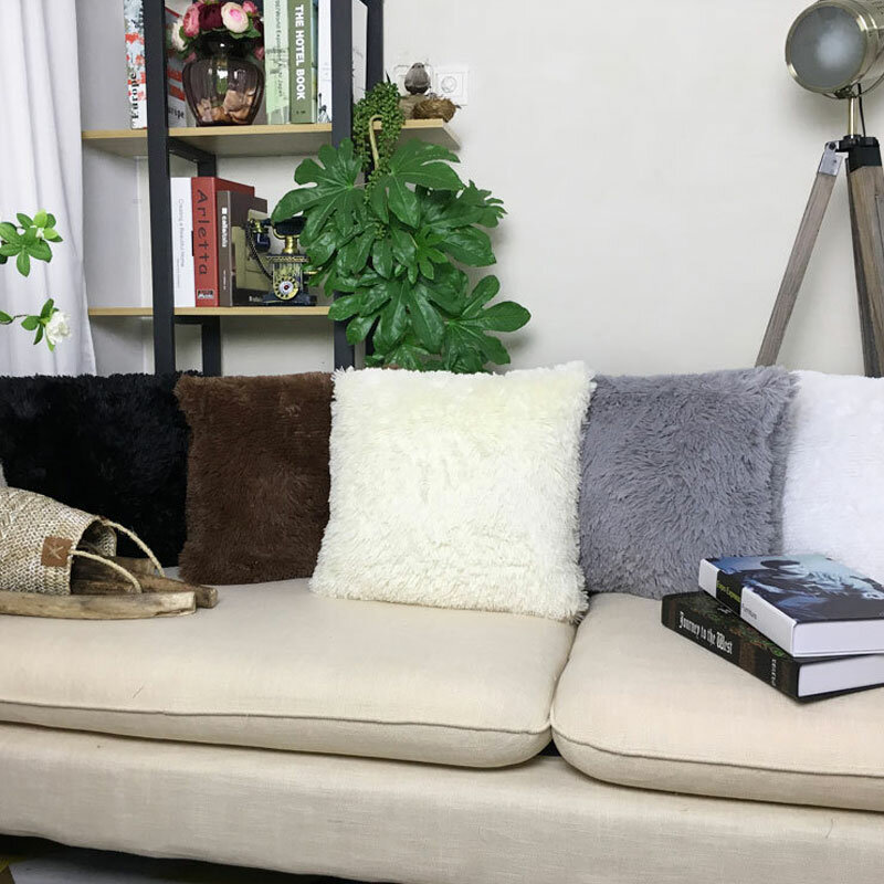Fundas de cojín de felpa suave y peluda, funda de almohada de Color sólido para sofá, tela cómoda para dormitorio, decoración del hogar, 43x43cm